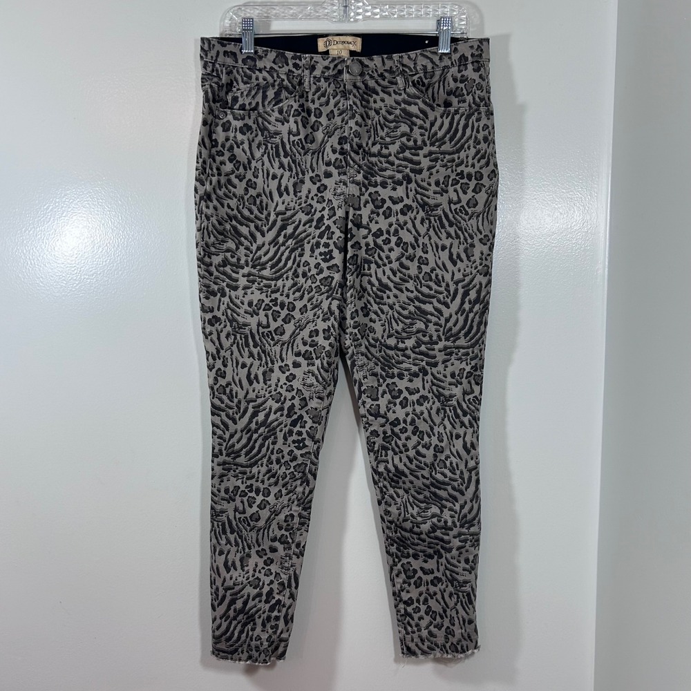 Democracy Ab Technology Animal Print Skinny Pants Grey Black Raw Hem Size 10